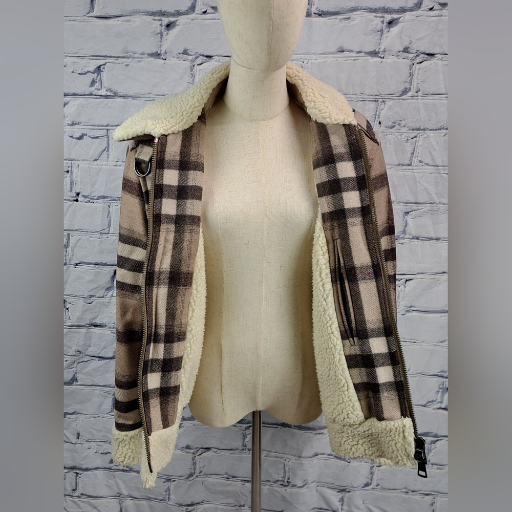 Burberry Brit Women's Wool Jacket Nova Check Faux Shearling Winter Bomber 12 US - Picture 9 of 16